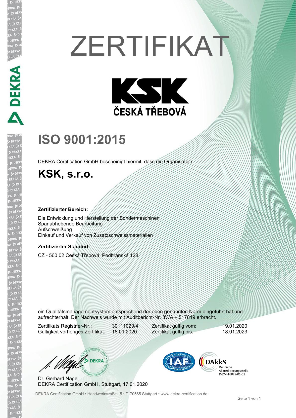 certifikát ISO 9001 - DE