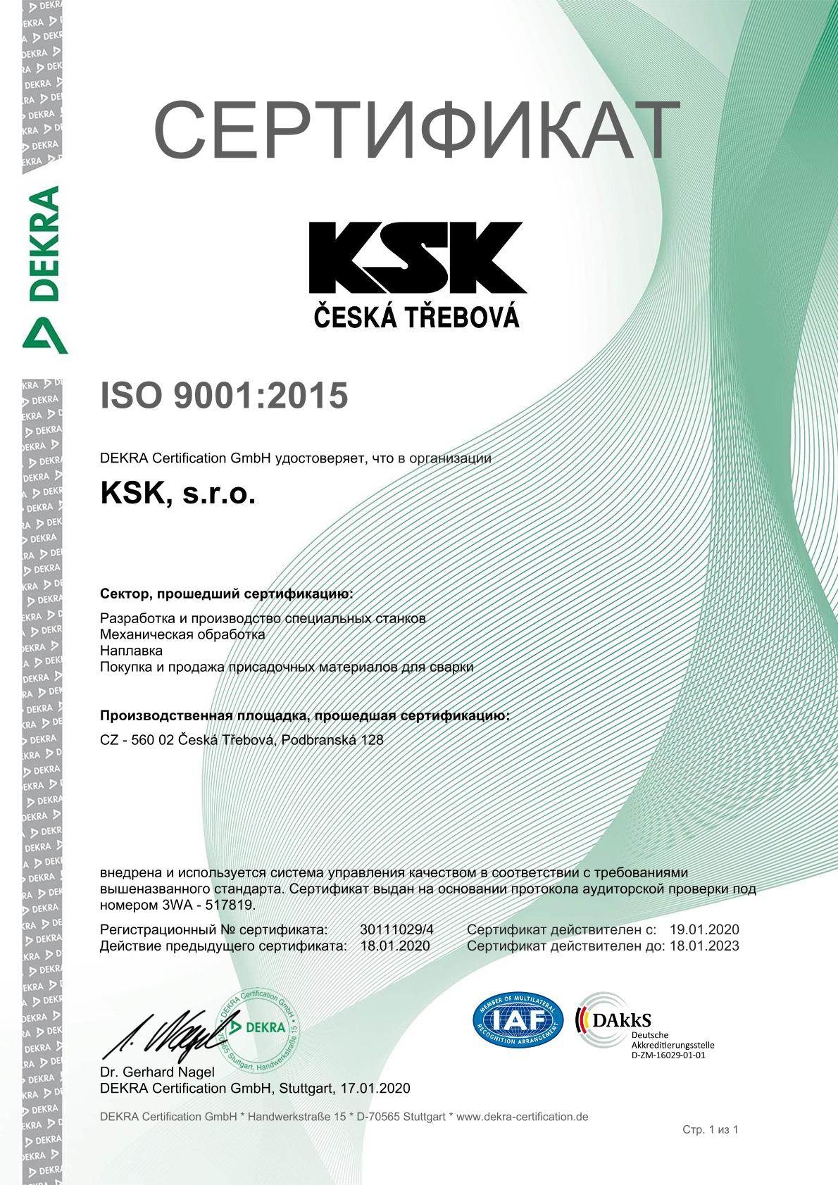certifikát ISO 9001 - RU